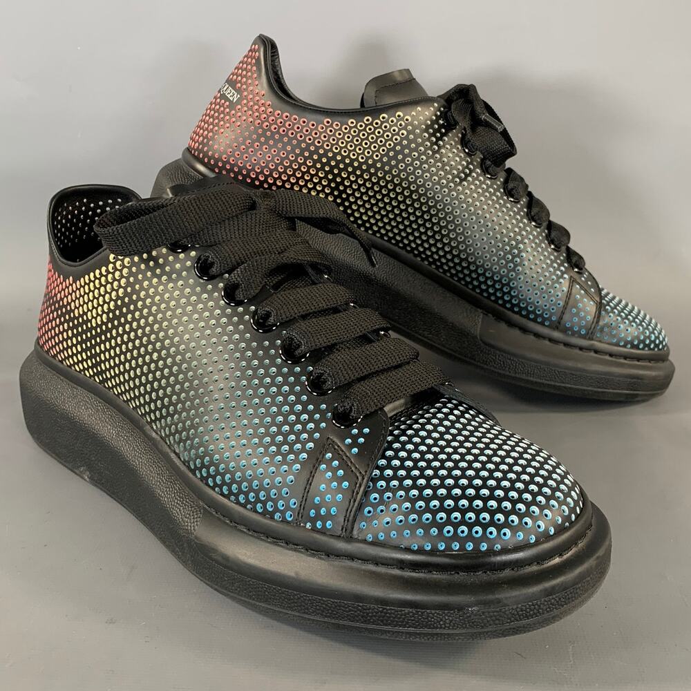 ALEXANDER MCQUEEN Size 9 Black Multi Color Perforated Leather Lace Up Shoes